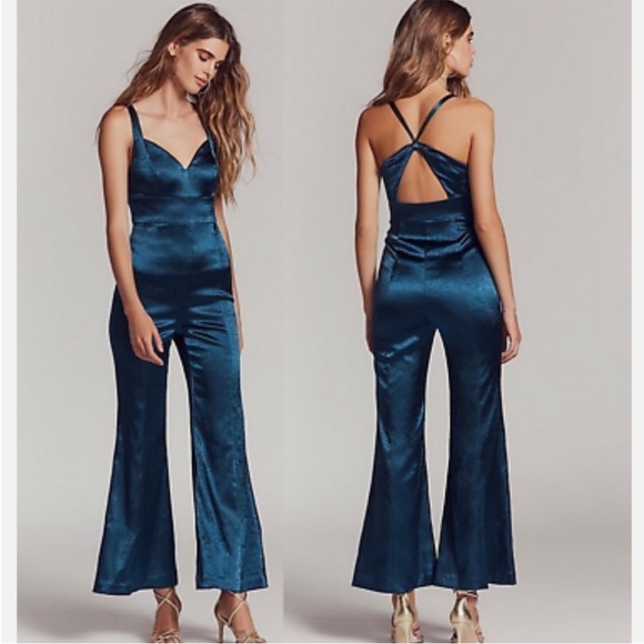 NWT Free People Silver Crush Jumpsuit in Emerald 12 - Picture 1 of 7